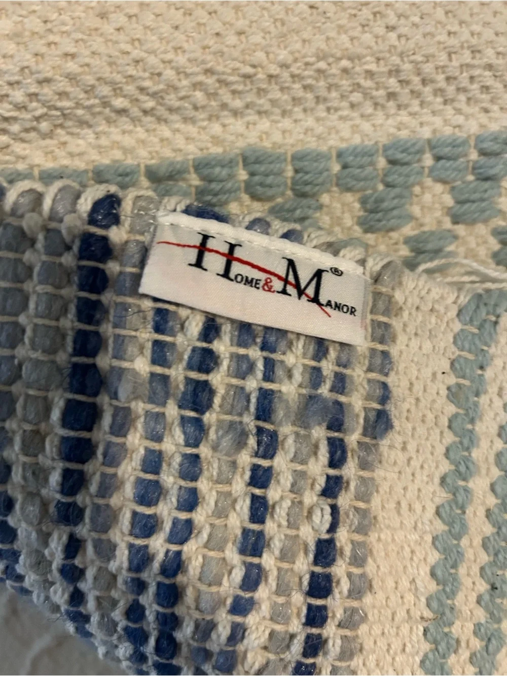 Home & Manor Boho Cream and Blue Textured Woven Wall Tapestry